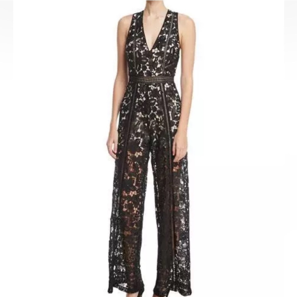 NWT Alice + Olivia Elegant Black Lace Jumpsuit Size 10